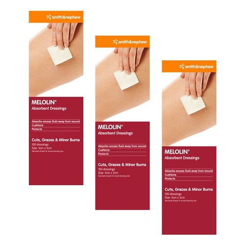 Melolin Absorbent Wound Pad 5cm x 5cm 100 Pack Bundle of 3