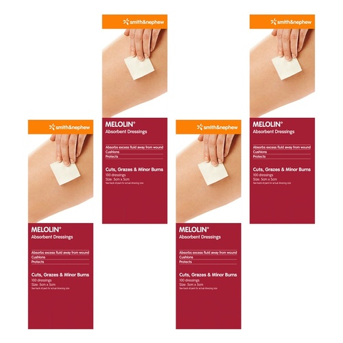 Melolin Absorbent Wound Pad 5cm x 5cm 100 Pack Bundle of 4