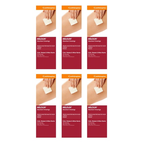 Melolin Absorbent Wound Pad 5cm x 5cm 100 Pack Bundle of 6