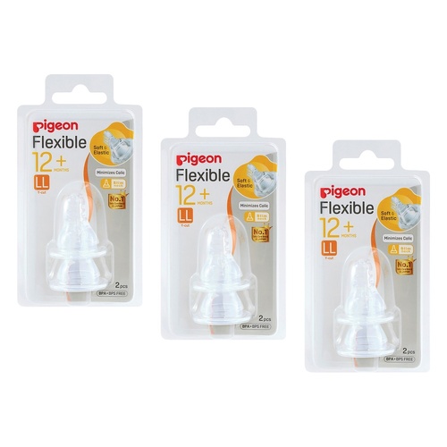 Pigeon Flexible Peristaltic Plus LL Nipple 12+ Months 2 Pack Bundle of 3