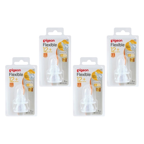 Pigeon Flexible Peristaltic Plus LL Nipple 12+ Months 2 Pack Bundle of 4