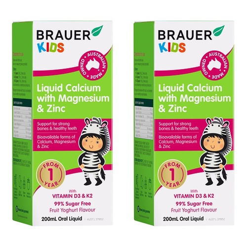 Brauer Baby & Kids Liquid Calcium with Magnesium and Zinc 200mL Pack of 2