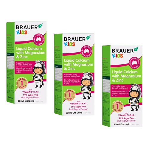 Brauer Baby & Kids Liquid Calcium with Magnesium and Zinc 200mL Pack of 3