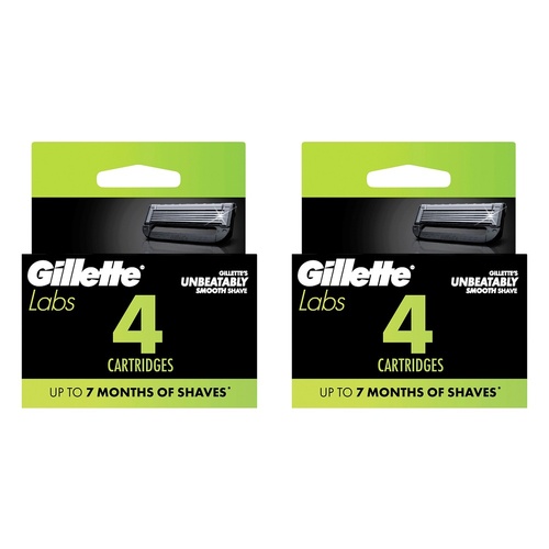 Gillette Labs Razor Blade Refill Cartridges, 4 Pack Bundle of 2