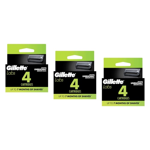 Gillette Labs Razor Blade Refill Cartridges, 4 Pack Bundle of 3