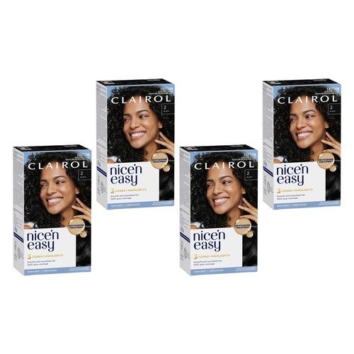 Clairol Nice 'N Easy 2 Black Permanent Hair Colour Pack of 4