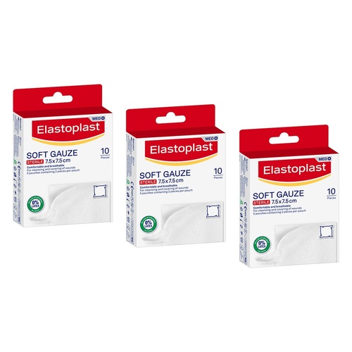 Elastoplast Soft Gauze Sterile 7.5cm x 7.5cm 10 Pack Bundle of 3