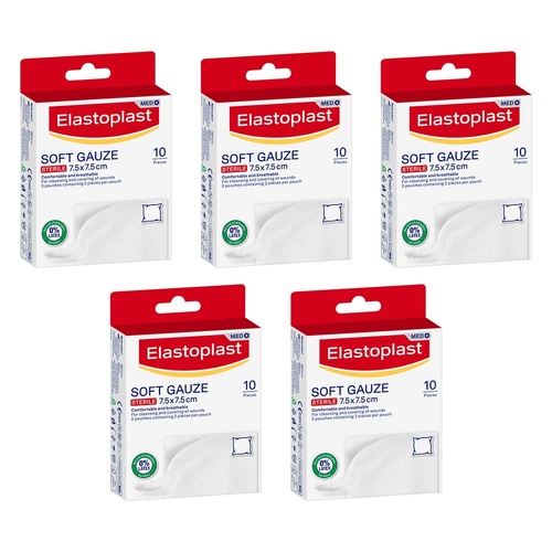 Elastoplast Soft Gauze Sterile 7.5cm x 7.5cm 10 Pack Bundle of 5