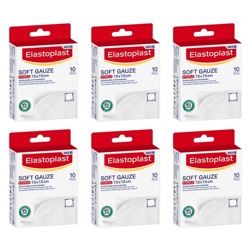 Elastoplast Soft Gauze Sterile 7.5cm x 7.5cm 10 Pack Bundle of 6