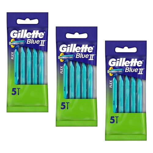 Gillette Blue II Plus Disposable Razor, 5 Pack x 12 Bundle of 3