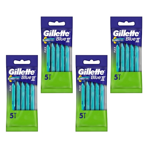 Gillette Blue II Plus Disposable Razor, 5 Pack x 12 Bundle of 4