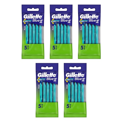 Gillette Blue II Plus Disposable Razor, 5 Pack Bundle of 5