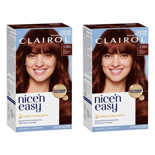 Clairol Nice 'N Easy 3.5BG Natural Dark Burgundy Permanent Hair Colour Pack of 2