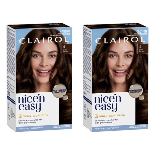 Clairol Nice 'N Easy 4 Natural Dark Brown Permanent Hair Colour Pack of 2