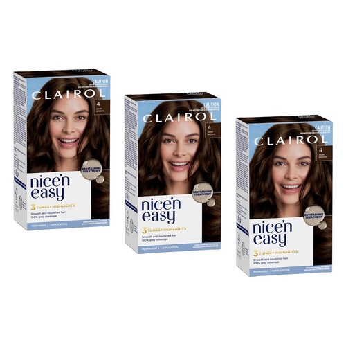 Clairol Nice 'N Easy 4 Natural Dark Brown Permanent Hair Colour Pack of 3