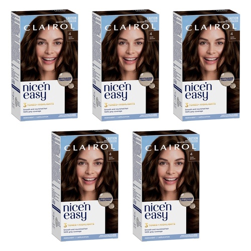 Clairol Nice 'N Easy 4 Natural Dark Brown Permanent Hair Colour Pack of 5