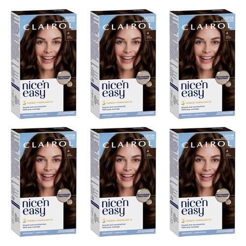 Clairol Nice 'N Easy 4 Natural Dark Brown Permanent Hair Colour Pack of 6