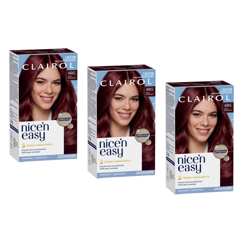 Clairol Nice 'N Easy 4BG Burgundy Permanent Hair Colour Pack of 3