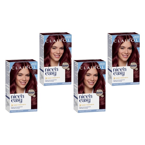 Clairol Nice 'N Easy 4BG Burgundy Permanent Hair Colour Pack of 4