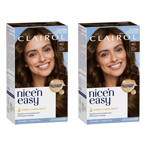 Clairol Nice 'N Easy 4G Dark Golden Brown Permanent Hair Colour Pack of 2