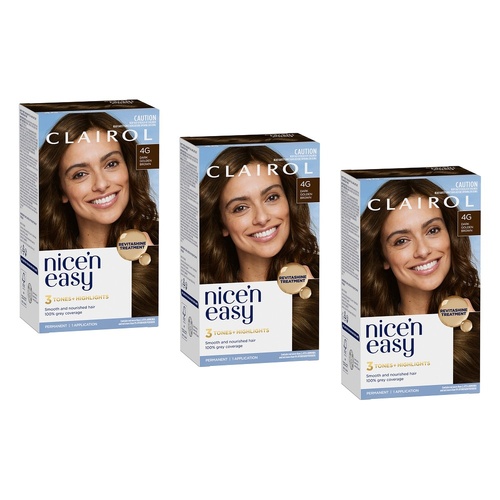 Clairol Nice 'N Easy 4G Dark Golden Brown Permanent Hair Colour Pack of 3