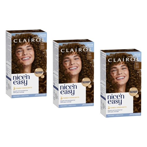 Clairol Nice 'N Easy 5G Medium Golden Brown Permanent Hair Colour Pack of 3