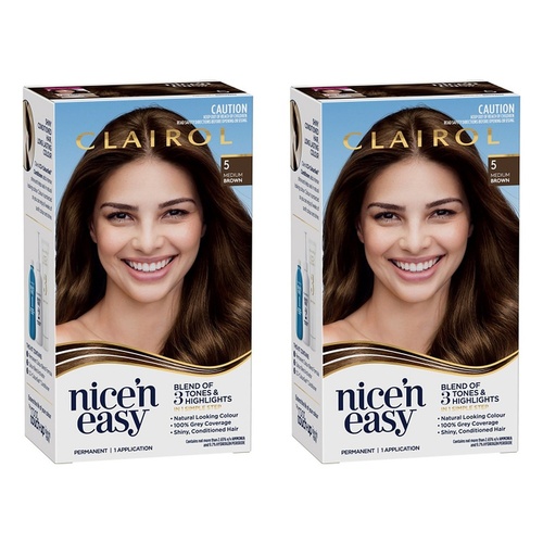 Clairol Nice 'N Easy 5 Natural Medium Brown Permanent Hair Colour Pack of 2