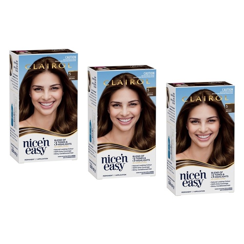 Clairol Nice 'N Easy 5 Natural Medium Brown Permanent Hair Colour Pack of 3