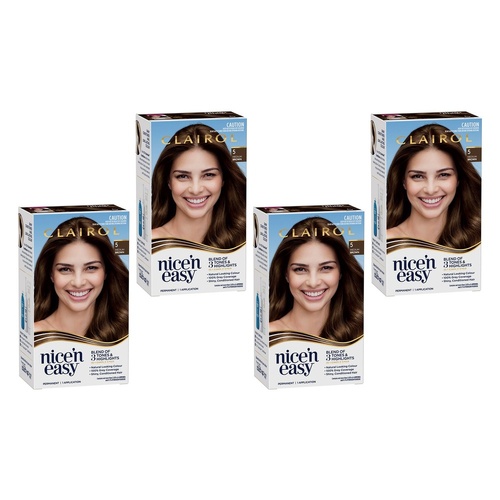 Clairol Nice 'N Easy 5 Natural Medium Brown Permanent Hair Colour Pack of 4