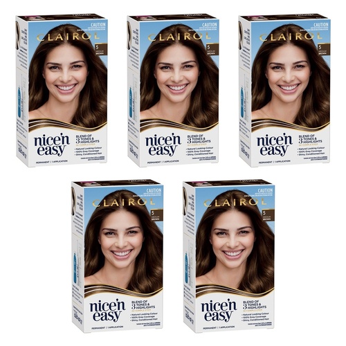 Clairol Nice 'N Easy 5 Natural Medium Brown Permanent Hair Colour Pack of 5