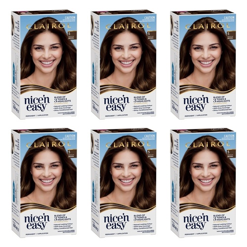 Clairol Nice 'N Easy 5 Natural Medium Brown Permanent Hair Colour Pack of 6