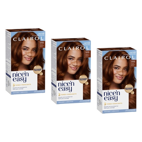 Clairol Nice 'N Easy 5RB Medium Chestnut Brown Permanent Hair Colour Pack of 3