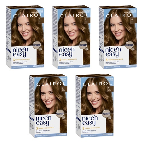 Clairol Nice 'N Easy 6 Light Brown Permanent Hair Colour Pack of 5