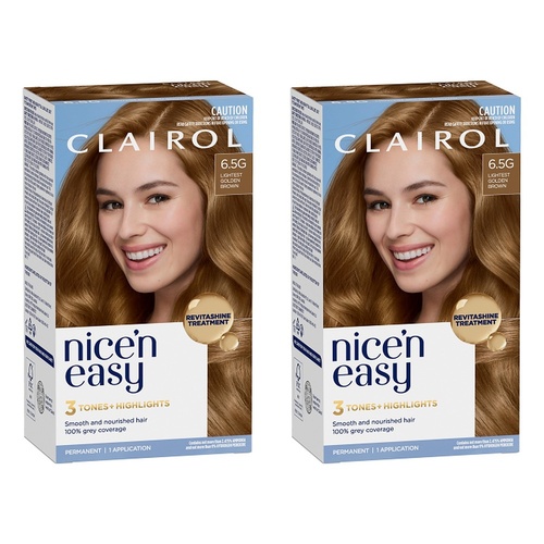 Clairol Nice 'N Easy 6.5G Light Golden Brown Permanent Hair Colour Pack of 2