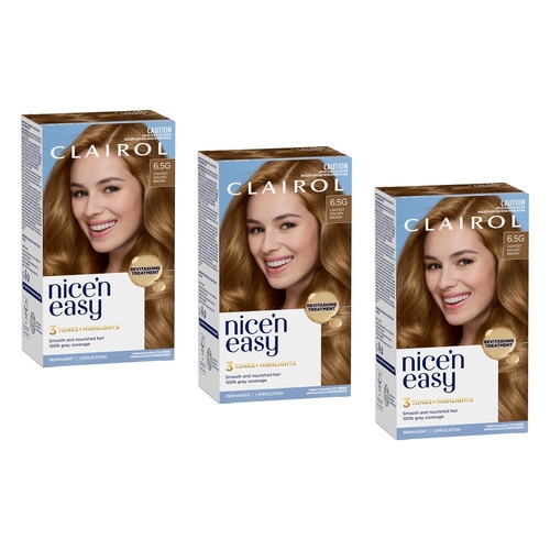 Clairol Nice 'N Easy 6.5G Light Golden Brown Permanent Hair Colour Pack of 3