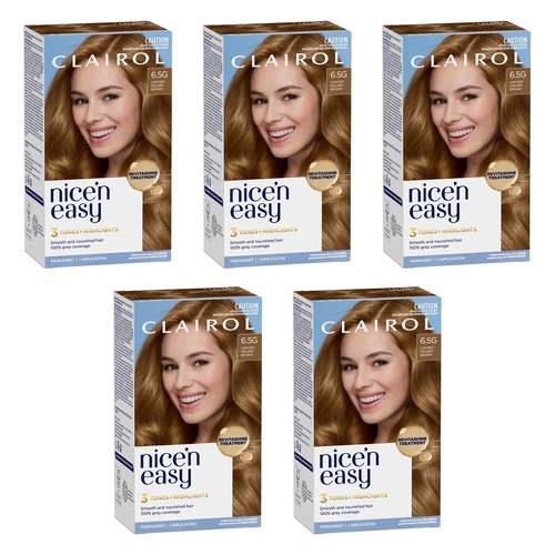 Clairol Nice 'N Easy 6.5G Light Golden Brown Permanent Hair Colour Pack of 5
