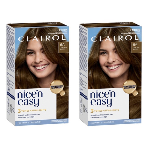 Clairol Nice 'N Easy 6A Natural Light Ash Brown Permanent Hair Colour Pack of 2