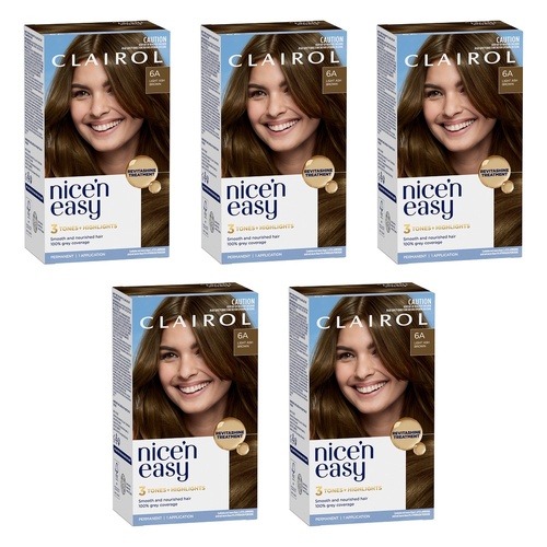Clairol Nice 'N Easy 6A Natural Light Ash Brown Permanent Hair Colour Pack of 5