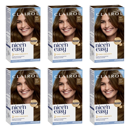 Clairol Nice 'N Easy 6A Natural Light Ash Brown Permanent Hair Colour Pack of 6