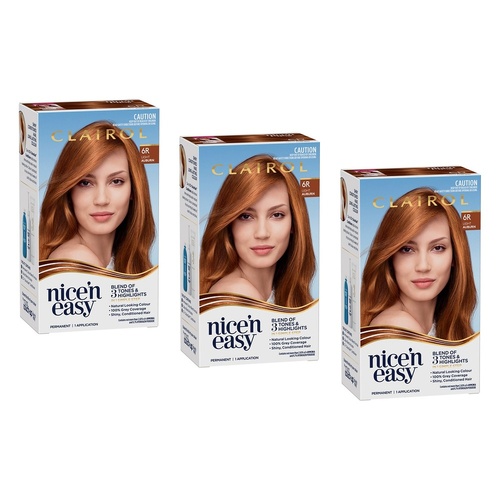 Clairol Nice 'N Easy 6R Natural Light Auburn Permanent Hair Colour Pack of 3