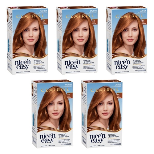 Clairol Nice 'N Easy 6R Natural Light Auburn Permanent Hair Colour Pack of 5