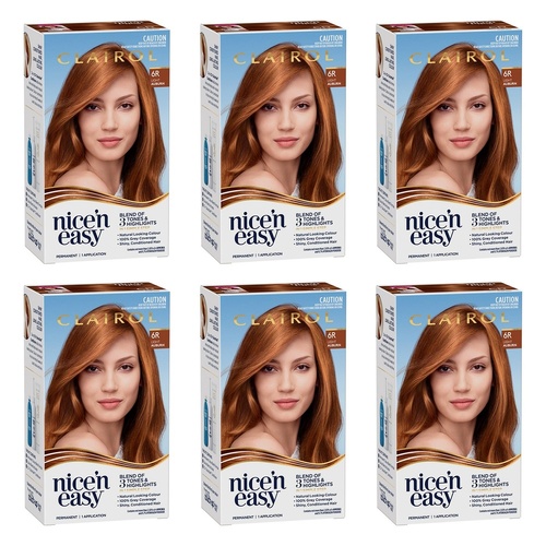 Clairol Nice 'N Easy 6R Natural Light Auburn Permanent Hair Colour Pack of 6