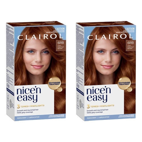 Clairol Nice 'N Easy 6RB Light Chestnut Brown Permanent Hair Colour Pack of 2