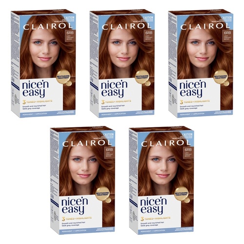 Clairol Nice 'N Easy 6RB Light Chestnut Brown Permanent Hair Colour Pack of 5