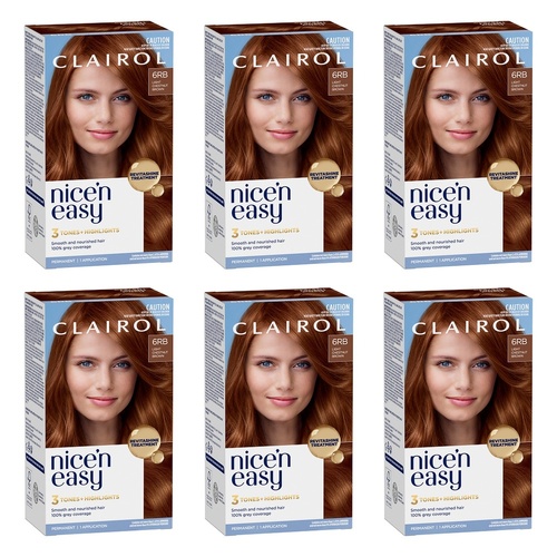 Clairol Nice 'N Easy 6RB Light Chestnut Brown Permanent Hair Colour Pack of 6