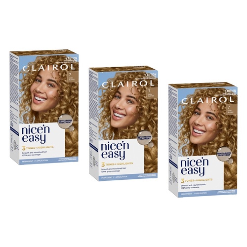 Clairol Nice 'N Easy 7 Natural Dark Blonde Permanent Hair Colour Pack of 3