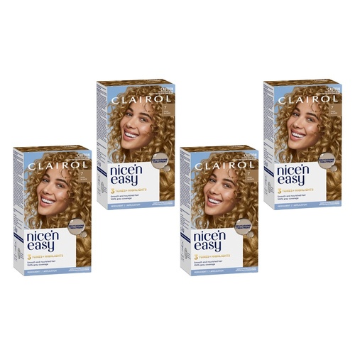 Clairol Nice 'N Easy 7 Natural Dark Blonde Permanent Hair Colour Pack of 4