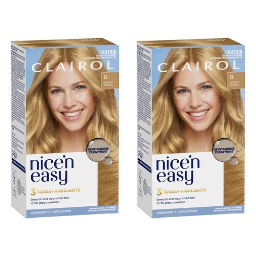 Clairol Nice 'N Easy 8 Natural Medium Blonde Permanent Hair Colour Pack of 2