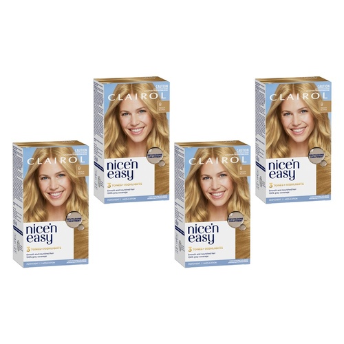 Clairol Nice 'N Easy 8 Natural Medium Blonde Permanent Hair Colour Pack of 4