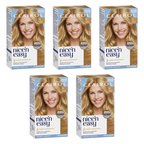 Clairol Nice 'N Easy 8 Natural Medium Blonde Permanent Hair Colour Pack of 5